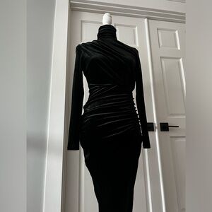 Ruched Asymmetrical Velvet Dress